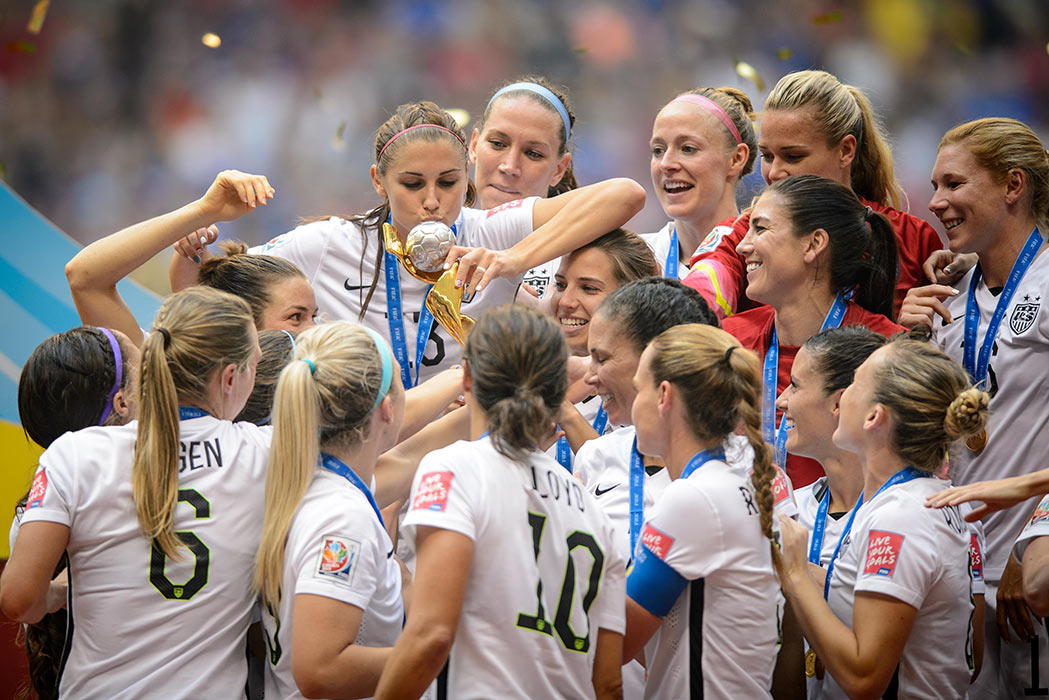 July 5, 2015: Members of the United States Women's national soccer team celebrate after winning the 2015 FIFA Women's World Cup at BC Place, Vancouver, Canada.